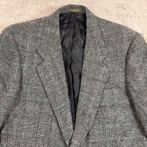 Evan Picone May Company 100% Wool Blazer Mens 40‎ L Tweed Plaid Gray Brown